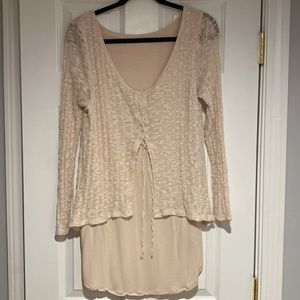 Cupio low back and Scoop Neck Biege Tight Fitted 3/4 Sleeve blouse